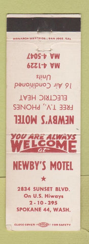 Matchbook Cover - Newby's Motel Spokane WA