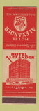 Matchbook Cover - Hotel Alexander Hagerstown MD