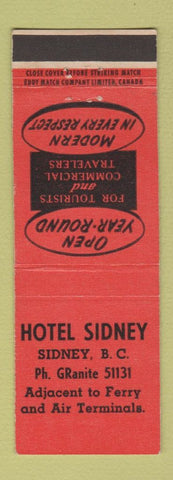 Matchbook Cover - Hotel Sidney BC CREASES