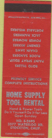 Matchbook Cover - Home Supply Tool Rental Stockton CA