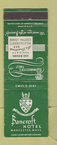 Matchbook Cover - Bancroft Hotel Worcester MA