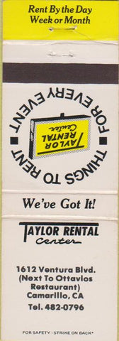 Matchbook Cover - Taylor Rental Center Camarillo CA