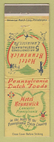 Matchbook Cover - Hotel Brunswick Lancaster PA