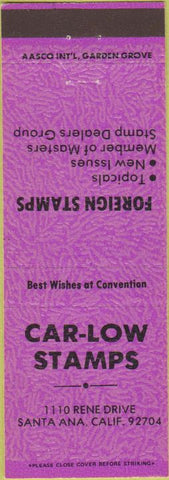 Matchbook Cover - Car Low Stamps Santa Ana CA collecting purple
