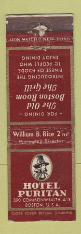 Matchbook Cover - Hotel Puritan Boston MA WORN