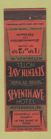 Matchbook Cover - Seventh Ave Hotel Pittsburgh PA
