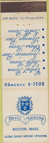 Matchbook Cover - Hotel Touraine Boston MA