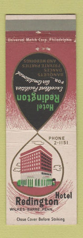 Matchbook Cover - Hotel Redington Wilkes Barre PA