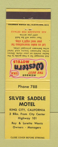 Matchbook Cover - Silver Saddle Motel King City CA Best Western