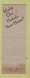 Matchbook Cover - Van Orman Hotels DQ Evansville IN Rockford Decatur IL WORN