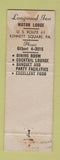 Matchbook Cover - Longwood Inn Motor Lodge Kennett Square PA