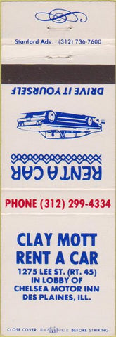 Matchbook Cover - Clay Mott Rental Car Des Plaines IL