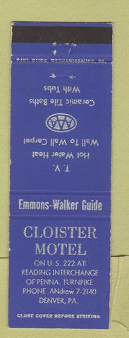 Matchbook Cover - Cloister Motel Denver PA