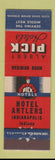 Matchbook Cover - Albert Pick Hotels Antlers Indianapolis IN