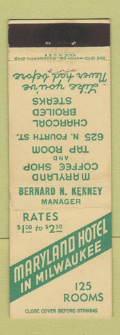 Matchbook Cover - Maryland Hotel Milwaukee WI