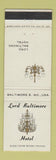 Matchbook Cover - Lord Baltimore Hotel Baltimore MD