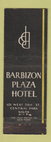 Matchbook Cover - Barbizon Plaza Hotel New York City