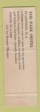 Matchbook Cover - Park Hotel Plainfield NJ