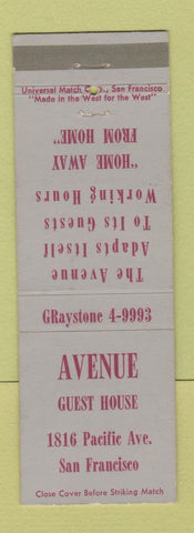 Matchbook Cover - Avenue Guest House San Francisco CA