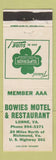 Matchbook Cover - Bowies Motel Restaurant Lorne VA