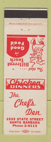 Matchbook Cover - Chef's Den Santa Barbara CA