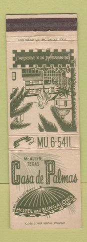 Matchbook Cover - Casa De Palmas Hotel McAllen TX girlie