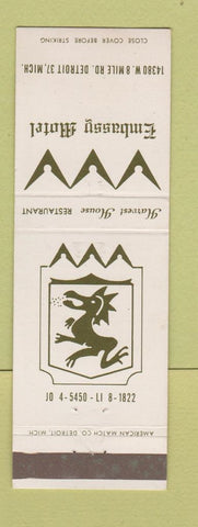 Matchbook Cover - Embassy Motel Detroit MI