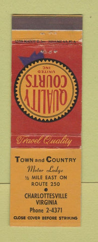 Matchbook Cover Quality Courts Motel Town Country Motor Lodge Charlottesville VA