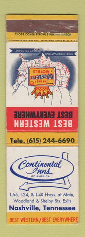 Matchbook Cover - Continental Inns Nashville TN Best Western WEAR