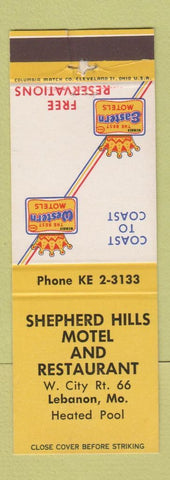 Matchbook Cover - Shepherd Hills Motel Restaurant Lebanon MO Route 66