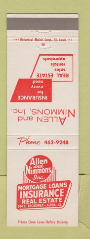 Matchbook Cover - Allen and Nimmons Insurance Real Estate Alton IL