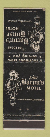 Matchbook Cover - Baron's Motel Hotel Concordia KS WORN