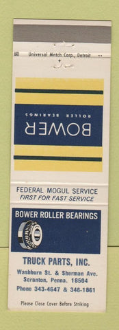 Matchbook Cover - Bower Roller Bearings Truck Parts Scranton PA