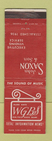 Matchbook Cover - John Saxon Vending Miami FL WGBS Radio WEAR