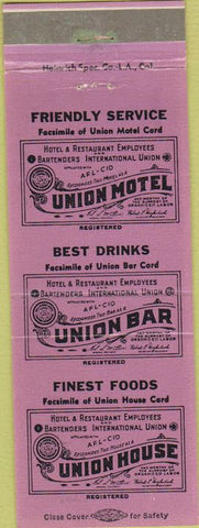 Matchbook Cover - Union House Bar Motel Santa Monica CA