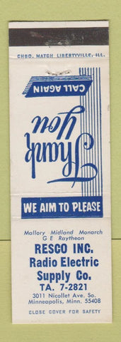 Matchbook Cover - Resco Radio Electric Supply Minneapolis MN