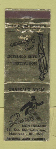 Matchbook Cover - Jos Fuoco Tailor Montreal QC men's clothes WEAR