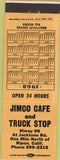 Matchbook Cover - Jimco Cafe Truck Stop Ripon CA 1968