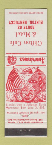 Matchbook Cover - Clifton Cafe Motel Elkton KY Perkins Americana Civil War