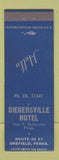 Matchbook Cover - Siegersville Hotel Orefield PA BLUE