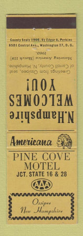Matchbook Cover - Pine Cove Motel Ossipee NH Perkins Americana YELLOW