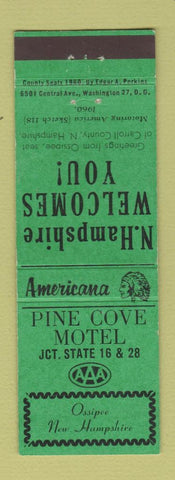 Matchbook Cover - Pine Cove Motel Ossipee NH Perkins Americana GREEN