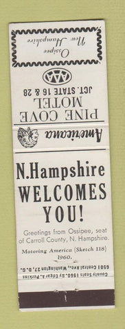 Matchbook Cover - Pine Cove Motel Ossipee NH Perkins Americana WHITE