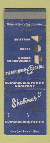 Matchbook Cover - Shalimar Commodore Perry Hotel Toledo OH