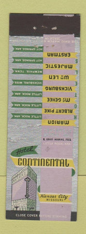 Matchbook Cover - Hotel Continental Kansas City MOI
