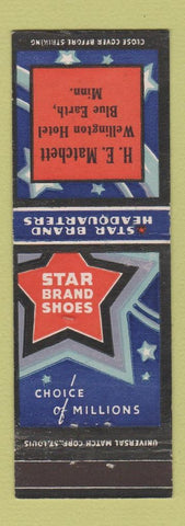 Matchbook Cover - Star Brand Shoes HE Matchett Wellington Hotel Blue Earth MN