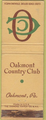 Matchbook Cover - Oakmont Counry Club PA CREASE