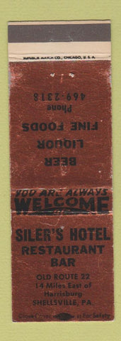 Matchbook Cover - Siler's Hotel Restaurant Bar Shellsville PA WEAR