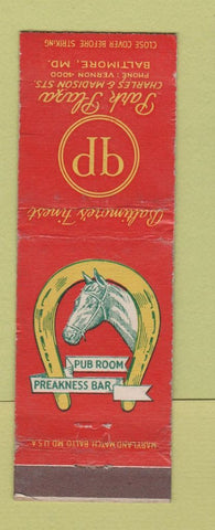 Matchbook Cover - Park Plaza Hotel Baltimore MD Preakness Bar WEAR