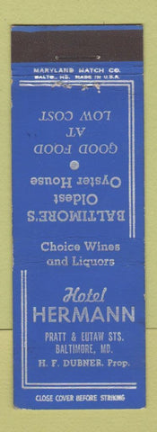 Matchbook Cover - Hotel Hermann Baltimore MD